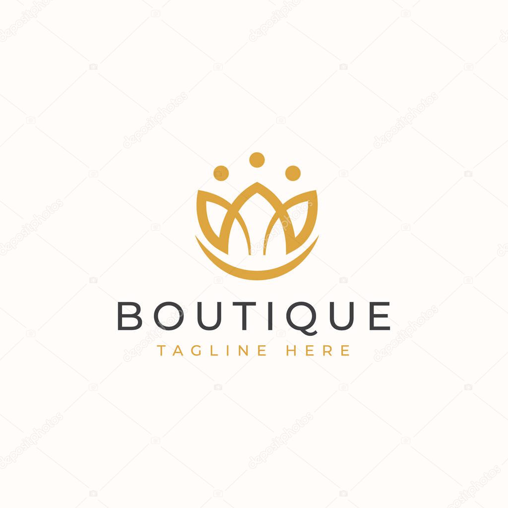 Crown Leaf with Golden Color Logo Template. Vector Illustration