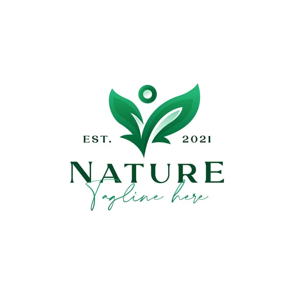 Blatt Blume Grüner Farbverlauf Logo Vorlage Isoliert Weißem Hintergrund — Stockvektor