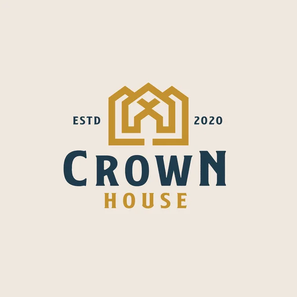 Coroa Dourada Com Modelo Logotipo Casa Telhado Ilustração Vetorial —  Vetores de Stock