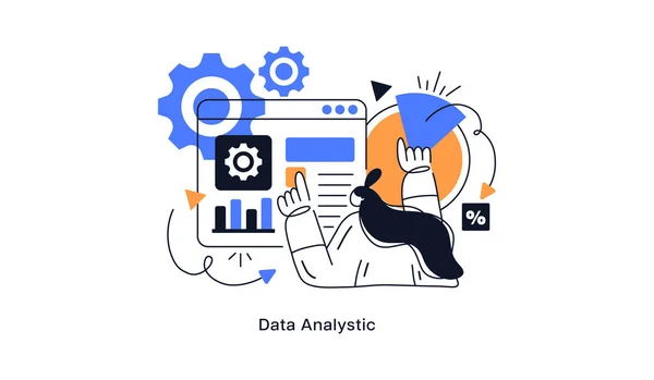 Flat Vector Design Statistical Data Analysis Business Finance Investment Concept — Stock Vector