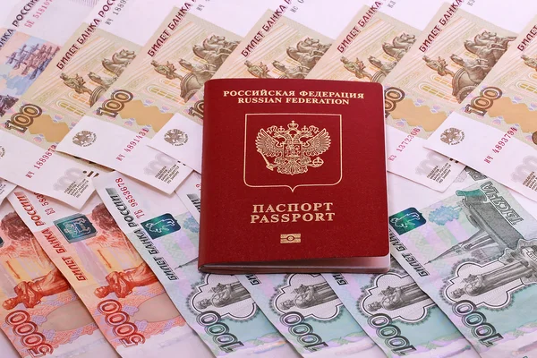 Russian passport on the background money — Stock Photo, Image