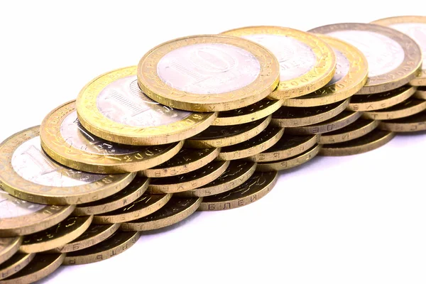 Line of  coins over white — Stock Photo, Image