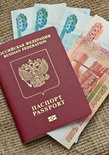 Russian passport with money — Stock Photo, Image