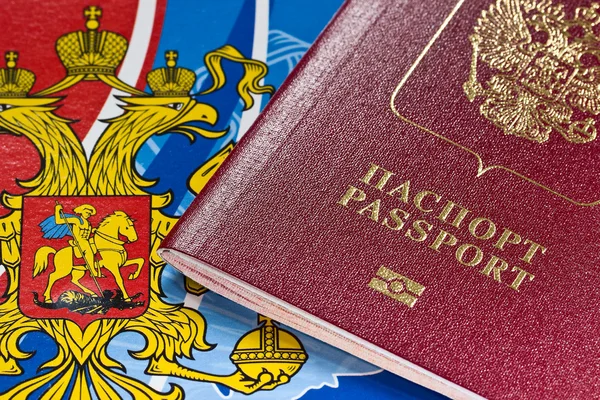Russian passport with the arms of Russia — Stock Photo, Image