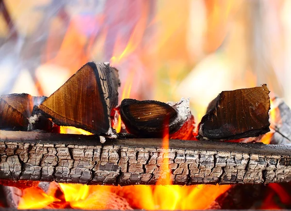 Bois de chauffage brûlant dans le brasier — Stockfoto