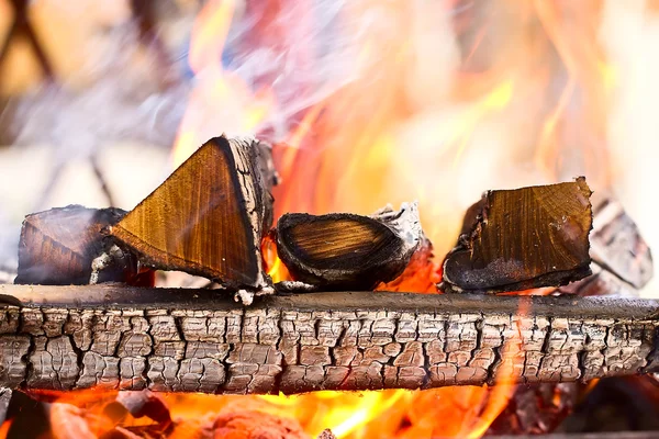 Bois de chauffage brûlant dans le brasier — Stockfoto