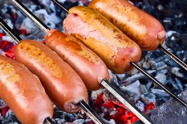 Grilling sausages — Stock Photo, Image