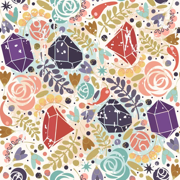 Retro background with crystals, roses and spices. — Stock Vector