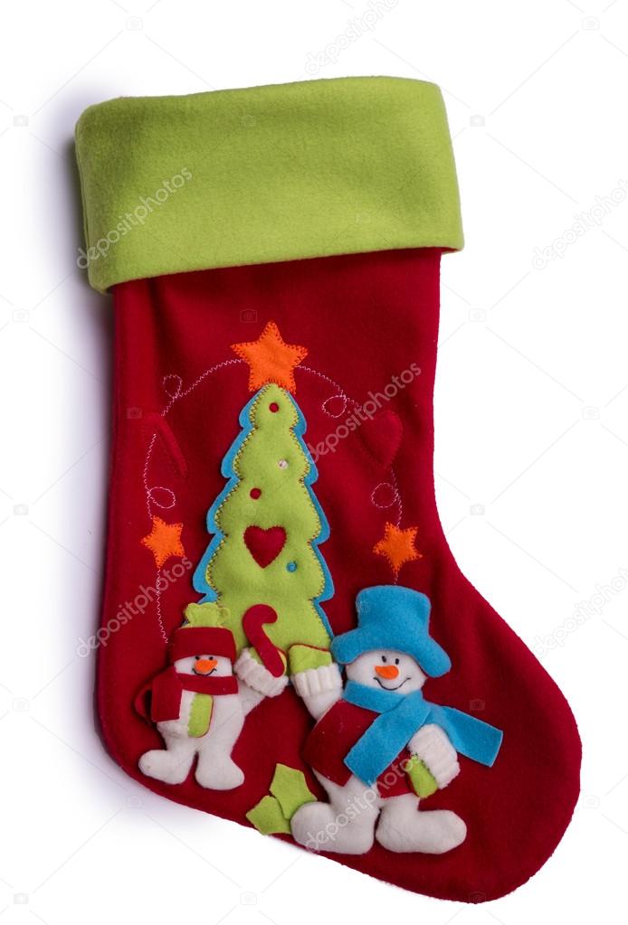 Handmade Christmas decorations: felt Santa boot isolated on whit