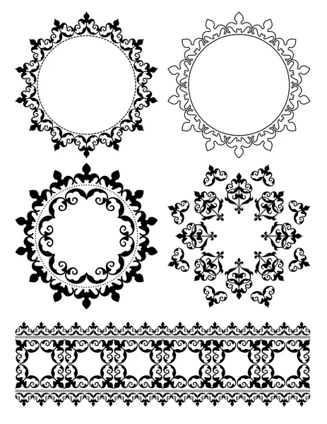 Элементы декоративного дизайна - векторные орнаменты и круглые рамки — стоковый вектор