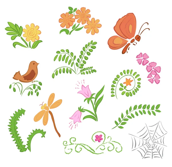Elementos de flora y fauna - ilustración vectorial — Vector de stock