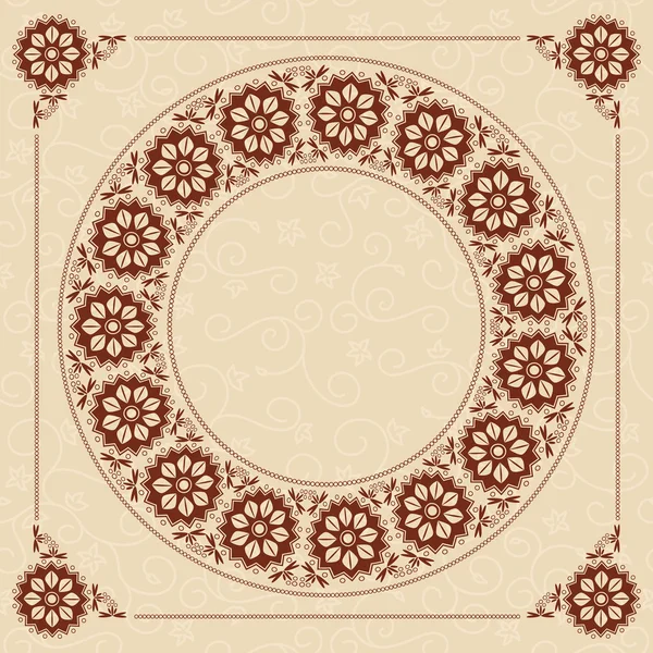 Бежевый бесшовный фон с темно-коричневой цветочной рамкой - вектор — стоковый вектор