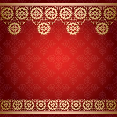 kırmızı arka plan ile altın çiçek sınır vektör
