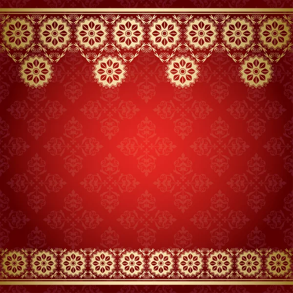 Vector red background with golden floral border — Stock Vector