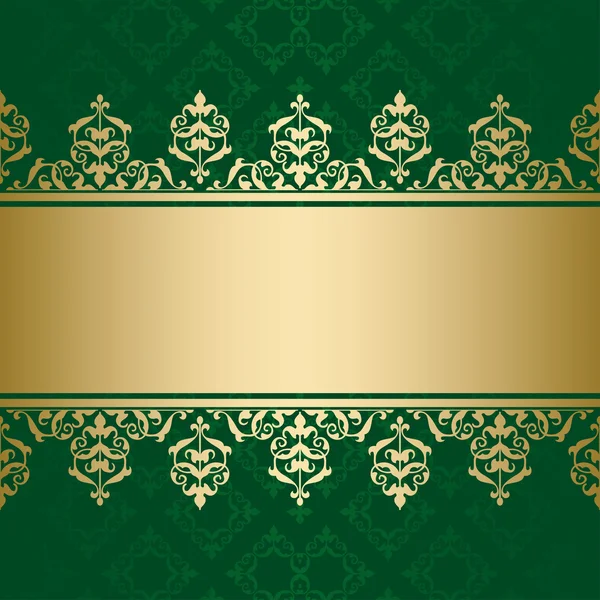 Fundo vetor verde escuro com ornamento decorativo dourado — Vetor de Stock