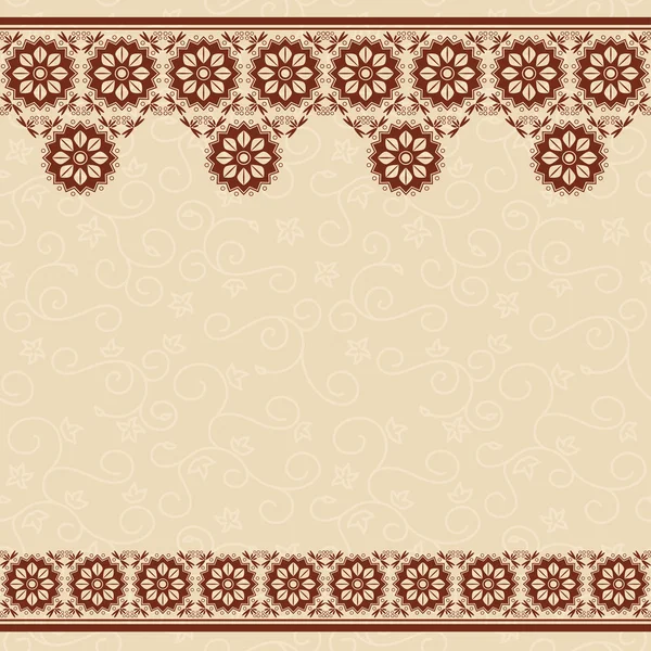 Vector beige seamless background with dark brown floral border — Stock Vector