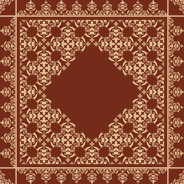 Квадратичный коричневый фон с бежевым винтажным орнаментом - вектор — стоковый вектор