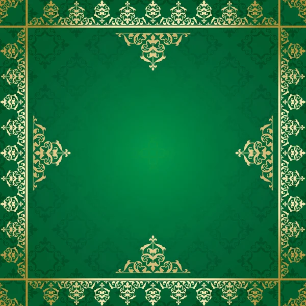 Groene achtergrond met gouden Victoriaanse ornament - vector — Stockvector
