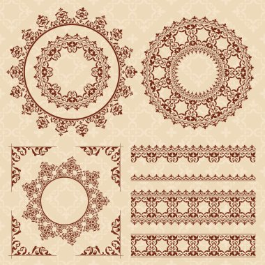 kahverengi vintage süsler ve çerçeveler - vektör set