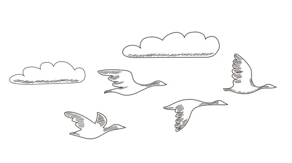 Aves Están Volando Ilustración Vectorial Otoño — Vector de stock