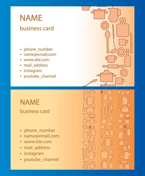 Fundos Vetoriais Com Utensílios Cozinha Cartões Visita Brancos Laranja — Vetor de Stock