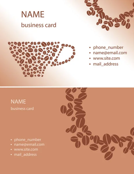 Beige Brown Visit Cards Cup Coffee Grains Vector — Stock Vector