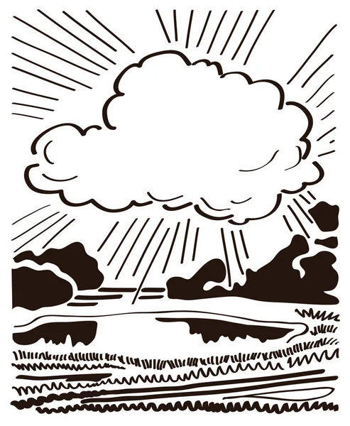 湖上的大云 矢量景观 — 图库矢量图片