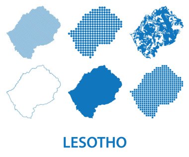 Lesotho Krallığı haritası - farklı şekillerde siluet vektör kümesi