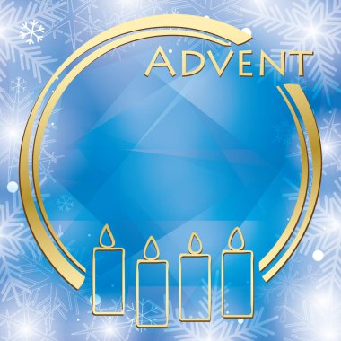 mavi beyaz arkaplan, ortaya çıkan mumlar ve altın çerçeve broşürleri - vektör broşürü