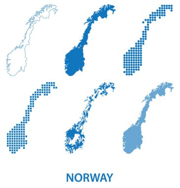 Norveç Krallığı haritası - farklı şekillerde siluet vektör kümesi