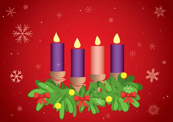 Red Background Advent Candles Snowflakes Vector Illustration — Stock Vector