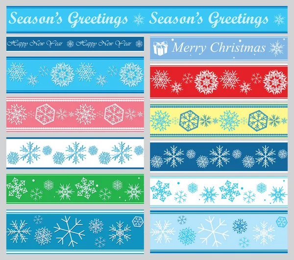 Decorative Borders Snowflakes Christmas Holidays Vector Set — Stock Vector