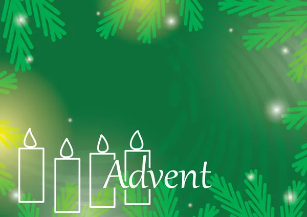 Green Background Advent Candles Fir Branches Vector Flyer — Stock Vector