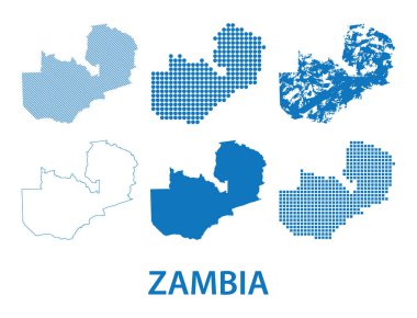 Zambiya Cumhuriyeti - farklı şekillerde siluet vektör kümesi