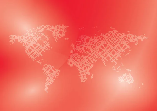 Bright Red Background World Map Vector Curves — Stock Vector