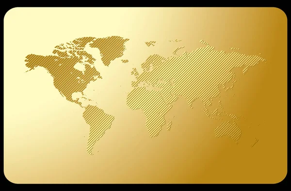 Striped Gold World Map Golden Vector Background Card — Stock Vector