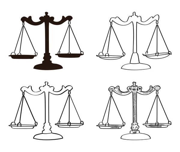 Silhouettes Scales Symbol Justice Vector Set — Vetor de Stock