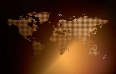Koyu altın vektör arkaplan üzerindeki dünya haritası eğimli - daireler