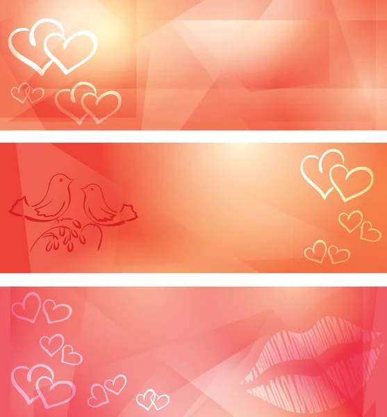 バレンタインデーのためのバナー ハートと抽象的な赤い背景のベクトルセット — ストックベクタ