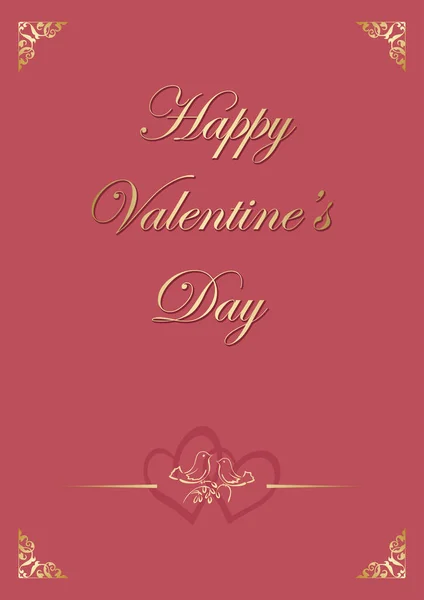暗いバラ色のカードハッピーバレンタインデー 黄金の鳥とベクトルの背景 — ストックベクタ