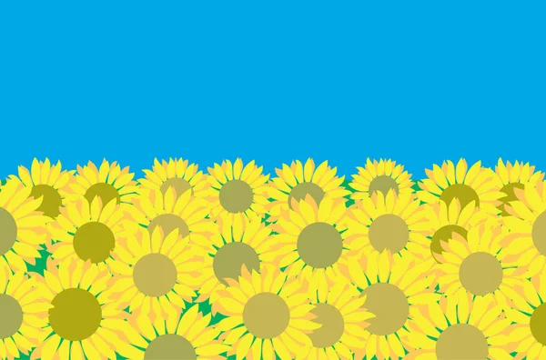Vektor Flagga Ukraina Med Gula Solrosor Och Blå Himmel — Stock vektor