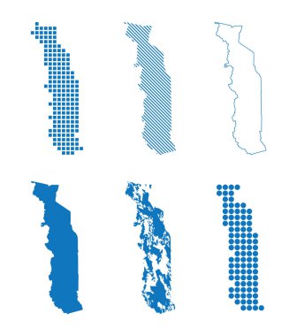 Batı Afrika 'daki Togo, Togo, Togolese, Cumhuriyet' in izole edilmiş haritaları - farklı şekillerde siluetler.