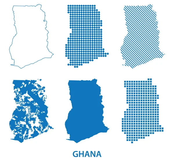 Mapas Isolados República Gana África Ocidental Conjunto Vetorial Silhuetas Diferentes — Vetor de Stock