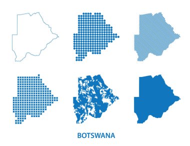 Güney Afrika 'daki Botswana Cumhuriyeti haritası - farklı şekillerdeki vektör siluet kümesi