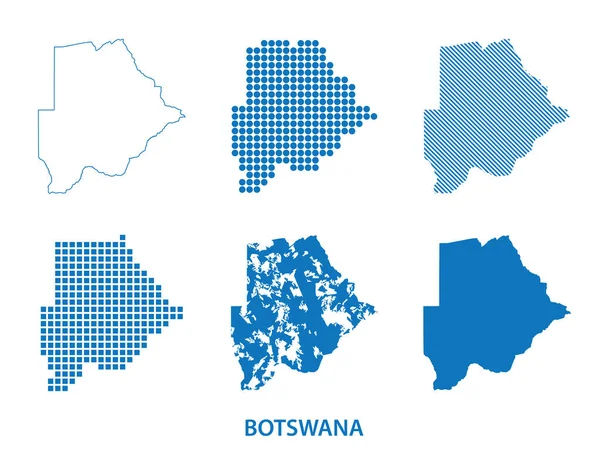 Karta Över Republiken Botswana Södra Afrika Vektoruppsättning Silhuetter Olika Mönster — Stock vektor