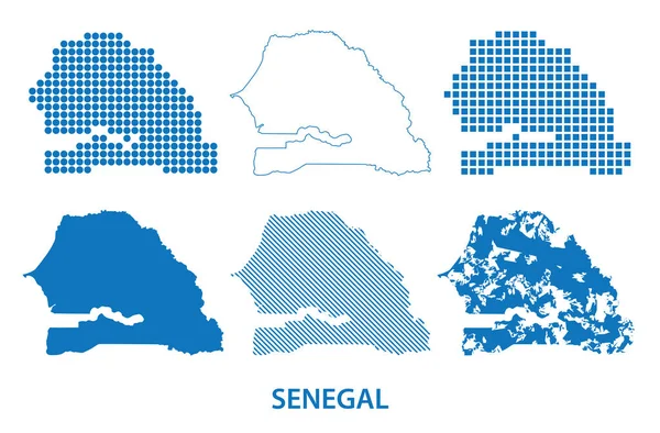 Mapa República Senegal África Ocidental Conjunto Vetorial Silhuetas Diferentes Padrões — Vetor de Stock