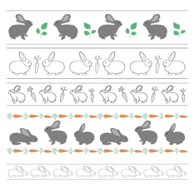 Tavşanlar ve havuçlarla kusursuz sınırlar - vektör çerçeve kümesi