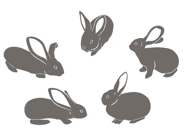 Rabbits Set Vector Isolated Silhouettes Hares — ストックベクタ