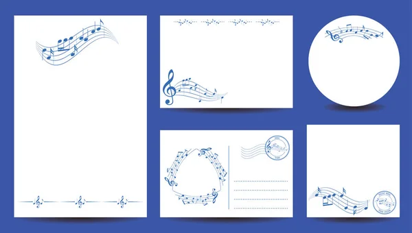 Set Templates Music Events Blue Musical Notes White Backgrounds — Vettoriale Stock