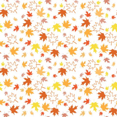 bright maple leaves on white background - vector seamless pattern for fall season